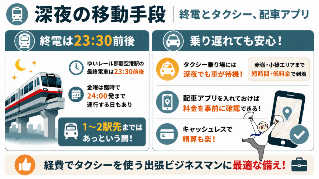 那覇空港の深夜移動手段を図解|ゆいレール終電・タクシー・配車アプリの使い方をわかりやすく解説