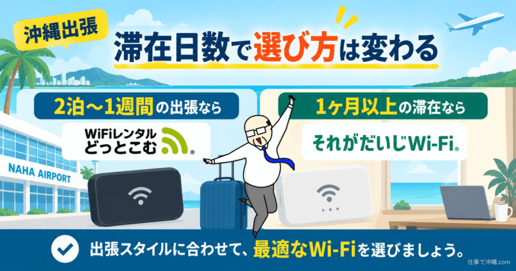 沖縄出張のWi-Fiを滞在日数別に選ぶ方法をまとめた図解