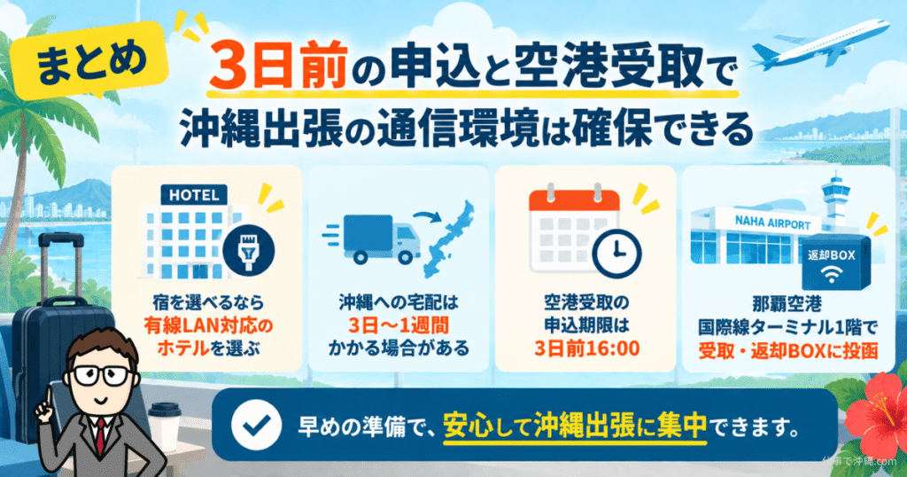 沖縄出張のWi-Fi準備を3日前の申込と空港受取を中心にまとめた図解